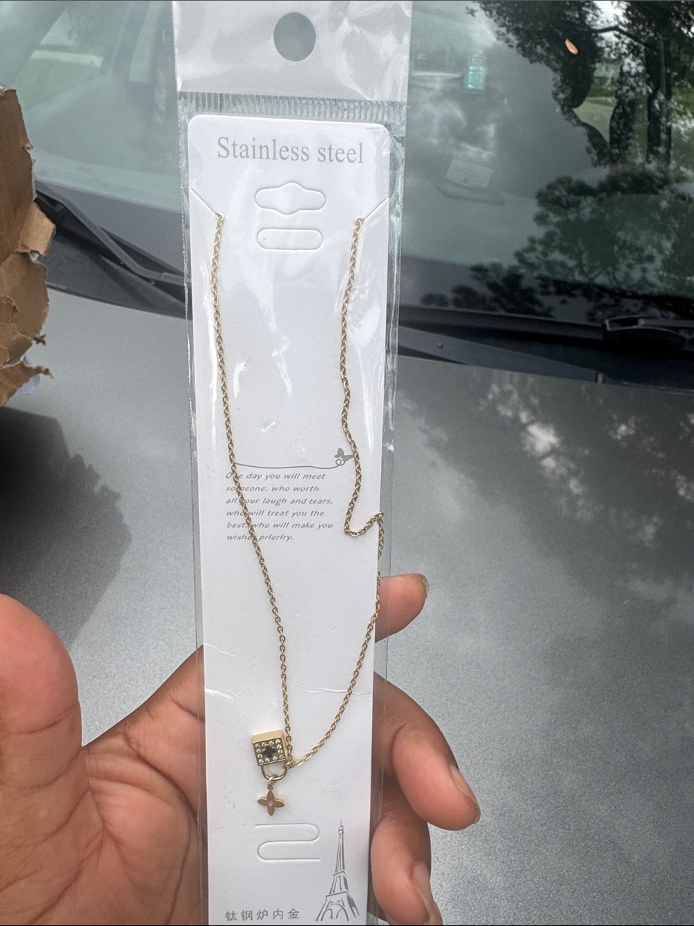 Stainless Steel Gold-Tone Pendant Necklace with Star Accent